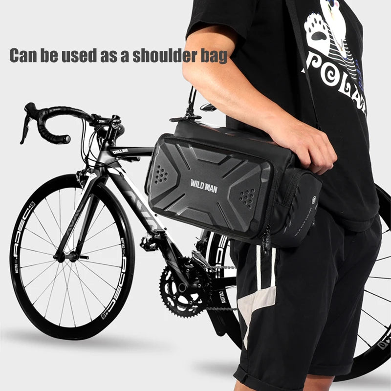 WILD MAN EVA Hard Shell Bicycle Handlebar Bag Touch Screen Phone Holder Electric Scooter Front Bag Crossbody Camera Pouch