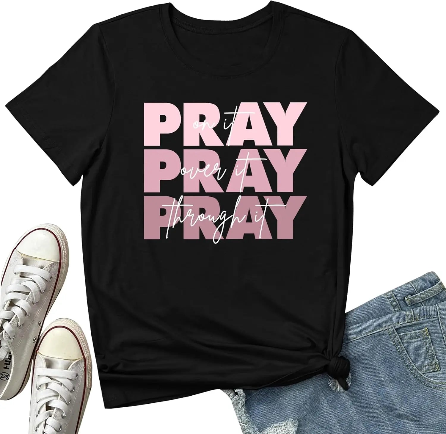Cute Graphic T-Shirts for Women with Faith Design Crew Neck Short Sleeve