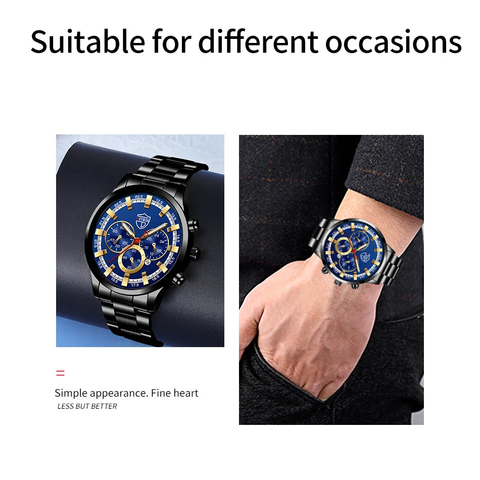 Fashion Mens Watches Luxury Men Sports Gold Stainless Steel Quartz Wrist Watch Man Business Casual Leather Watch часы мужские