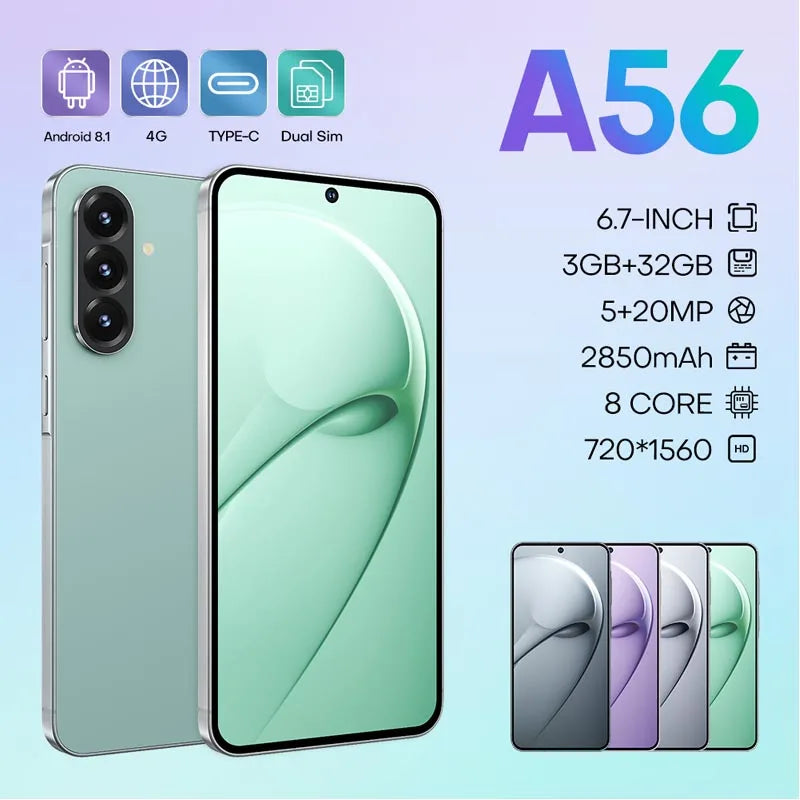Global Choice A56 4G Global Bands 6.75'' 3GB +32GB 20MP 3000mAh 120Hz  Android Smartphone 4g Smartphone Smartphone