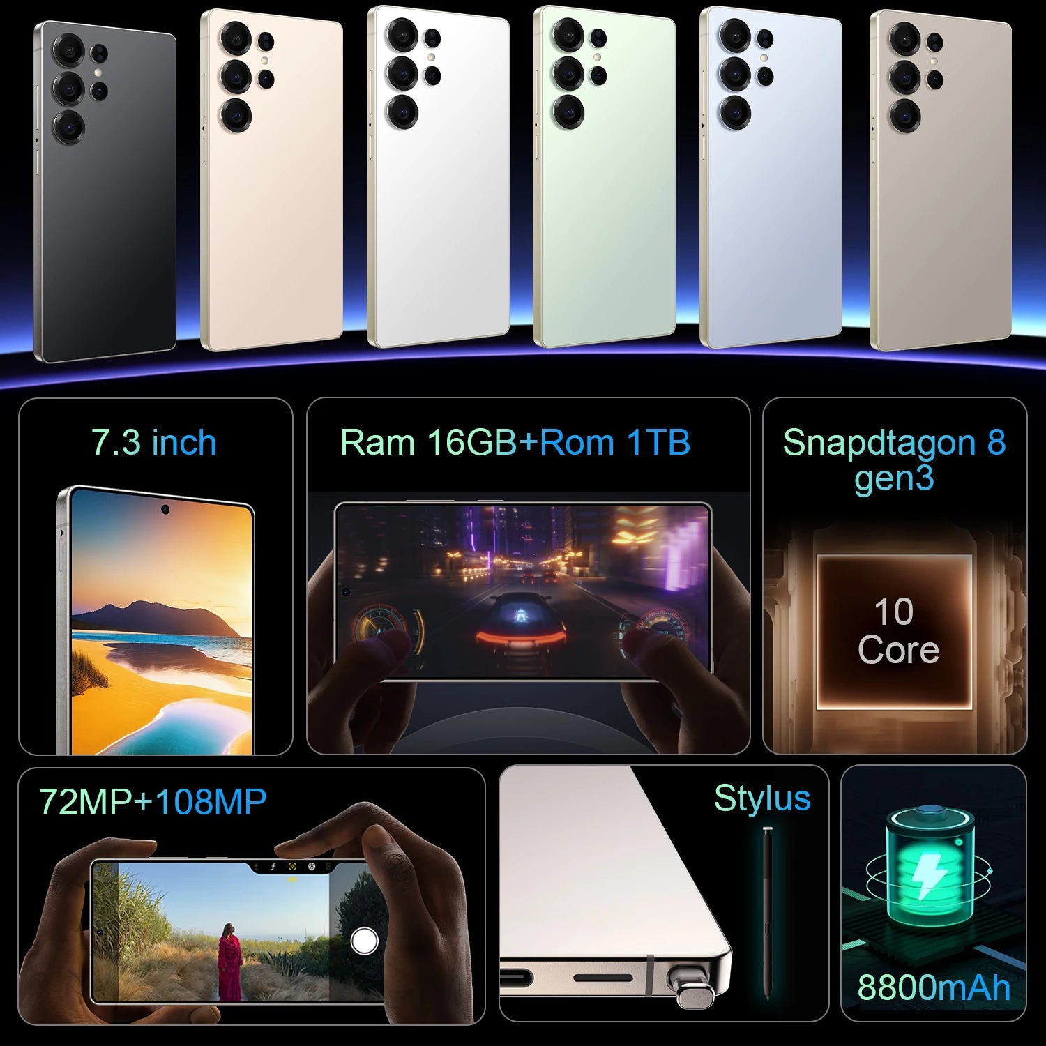 5G Ultra Portable 16GB+1TB 5G Smartphone Unlocked HD Gaming Dual SIM 7Inch Screen Global Android Smartphone Mobile Phone
