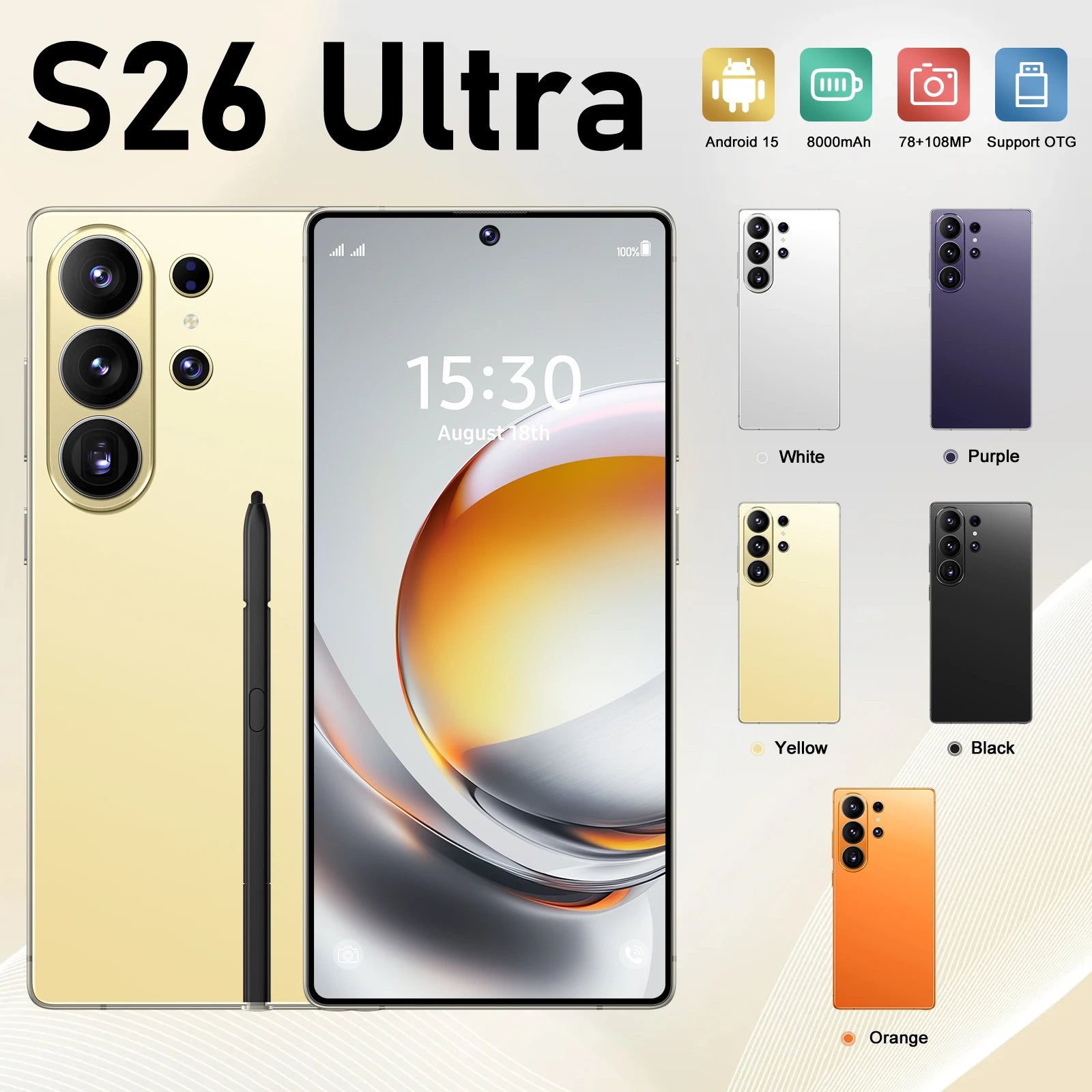 2026 New Global Version 5g Smartphone S26 Ultra 22G+2TB Android15 Gaming Phone HD Screen LTE Dual-SIM Built-in Pen Mobile Phones