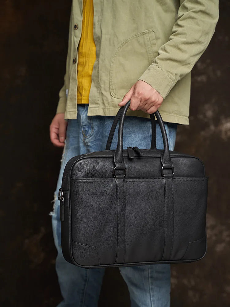 Genuine Leather Casual Men Handbag Man Briefcase Business Shoulder Large Capacity Crossbody 15.6 Inch Laptop Office Bags NUPUGOO