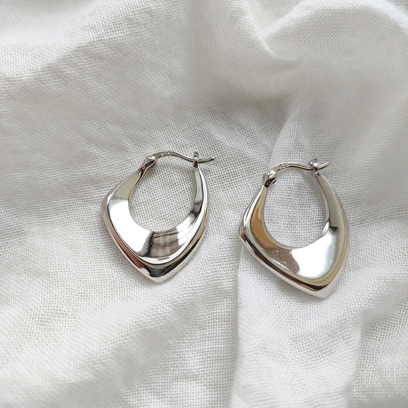 ANENJERY Silver Color Geometric Hoop Earrings for Women Men Irregular Earrings Daily Jewelry 2022 New