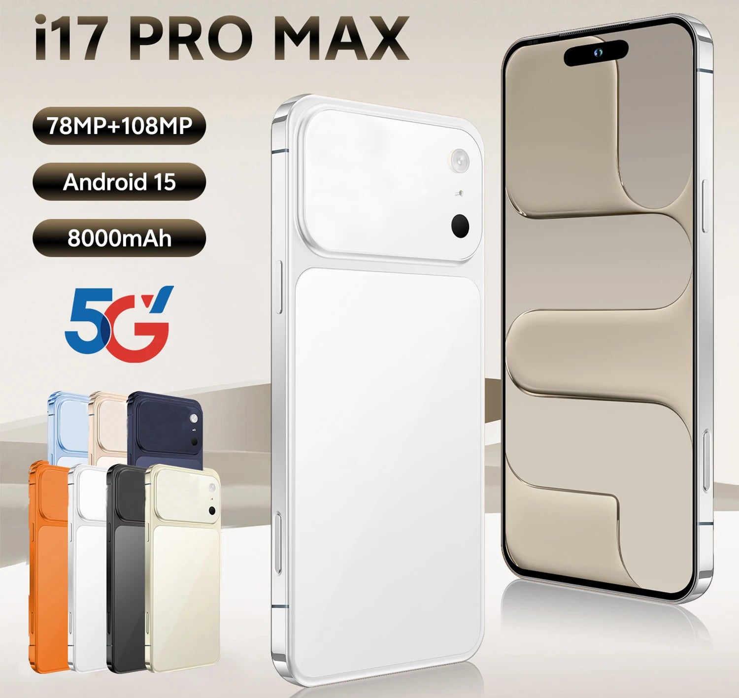 High Quality Original I17 17 Pro Max 5G Smartphone 7.3 Inch Display 16G+1TB Storage Mobile Phones 5g Smartphone