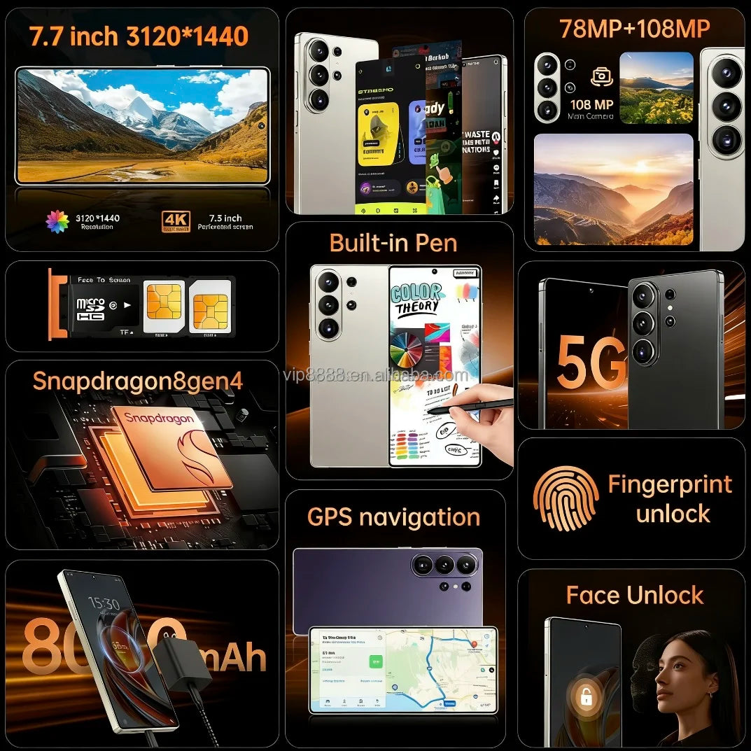 7.7 Inch S26 Ultra 22GB+2TB Smartphone 5g High Quality Unlocked Android 15 Smart Cell Phone 108MP Camera S26 ULTRA Mobile Phone