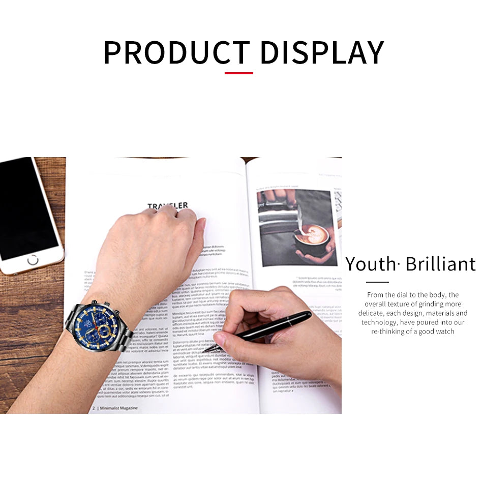 Fashion Mens Watches Luxury Men Sports Gold Stainless Steel Quartz Wrist Watch Man Business Casual Leather Watch часы мужские