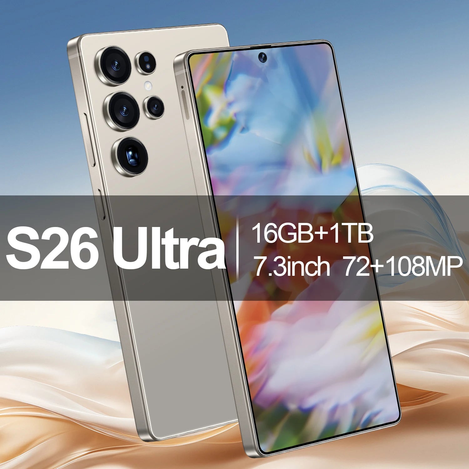 High Quality S26 Ultra 10-Core 5G Smartphone 16GB+1TB 7.3 Inch HD OLED 120Hz Screen Android 14 108MP Rear Camera Spanish 100W
