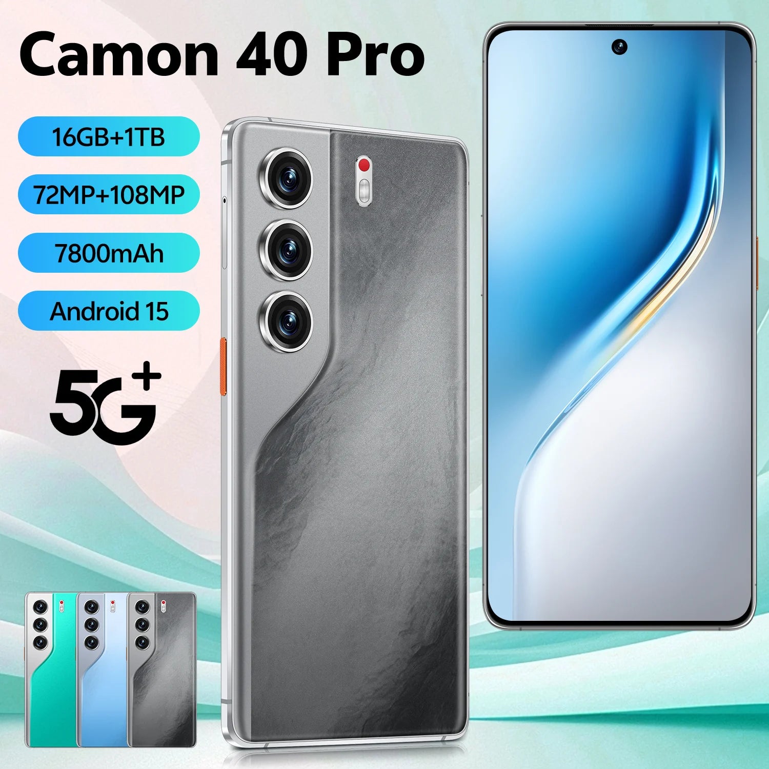 Camon 40 Pro 5G Smartphone 7800mAh Battery Android 15 Deca Core 108MP Camera 16GB+1TB Storage HD Display Dual SIM
