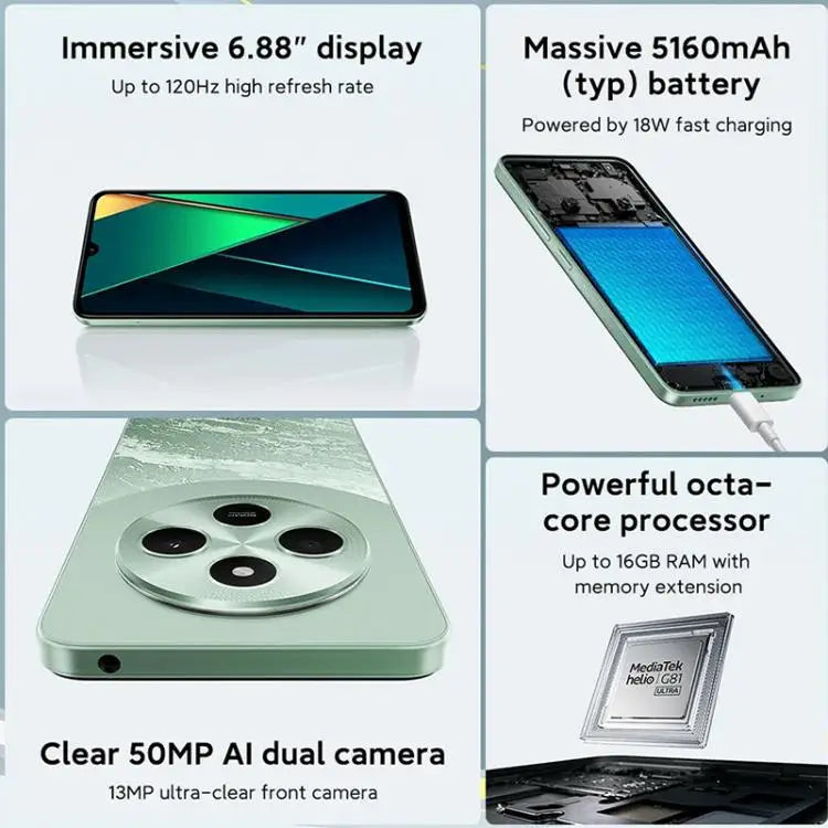 2025 Newest Xiaomi POCO C75 Global 8GB+256GB Side Fingerprint 6.88 Inch Xiaomi HyperOS MediaTek Helio G81-Ultra 5G Smartphone