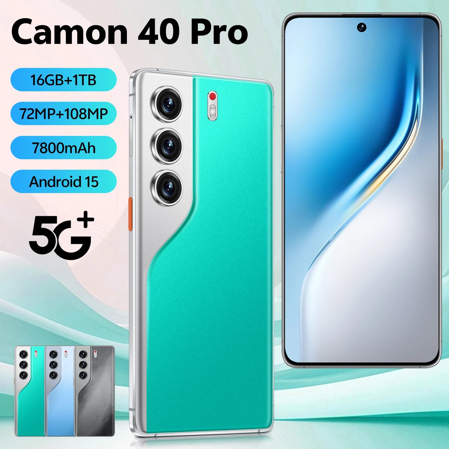Camon 40 Pro 5G Smartphone 7800mAh Battery Android 15 Deca Core 108MP Camera 16GB+1TB Storage HD Display Dual SIM