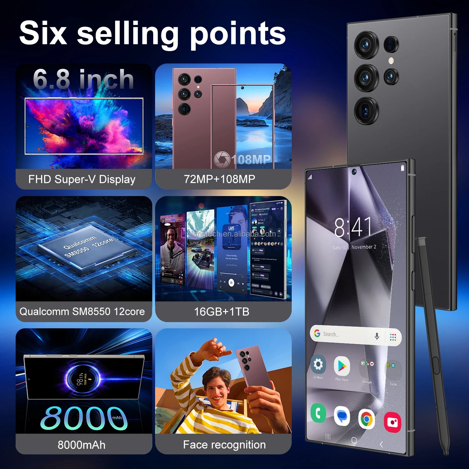 OEM S25 Ultra 5G LTE Smartphone 1TB Storage Dual SIM AMOLED 144Hz Display Android 14 Deca Core Processor