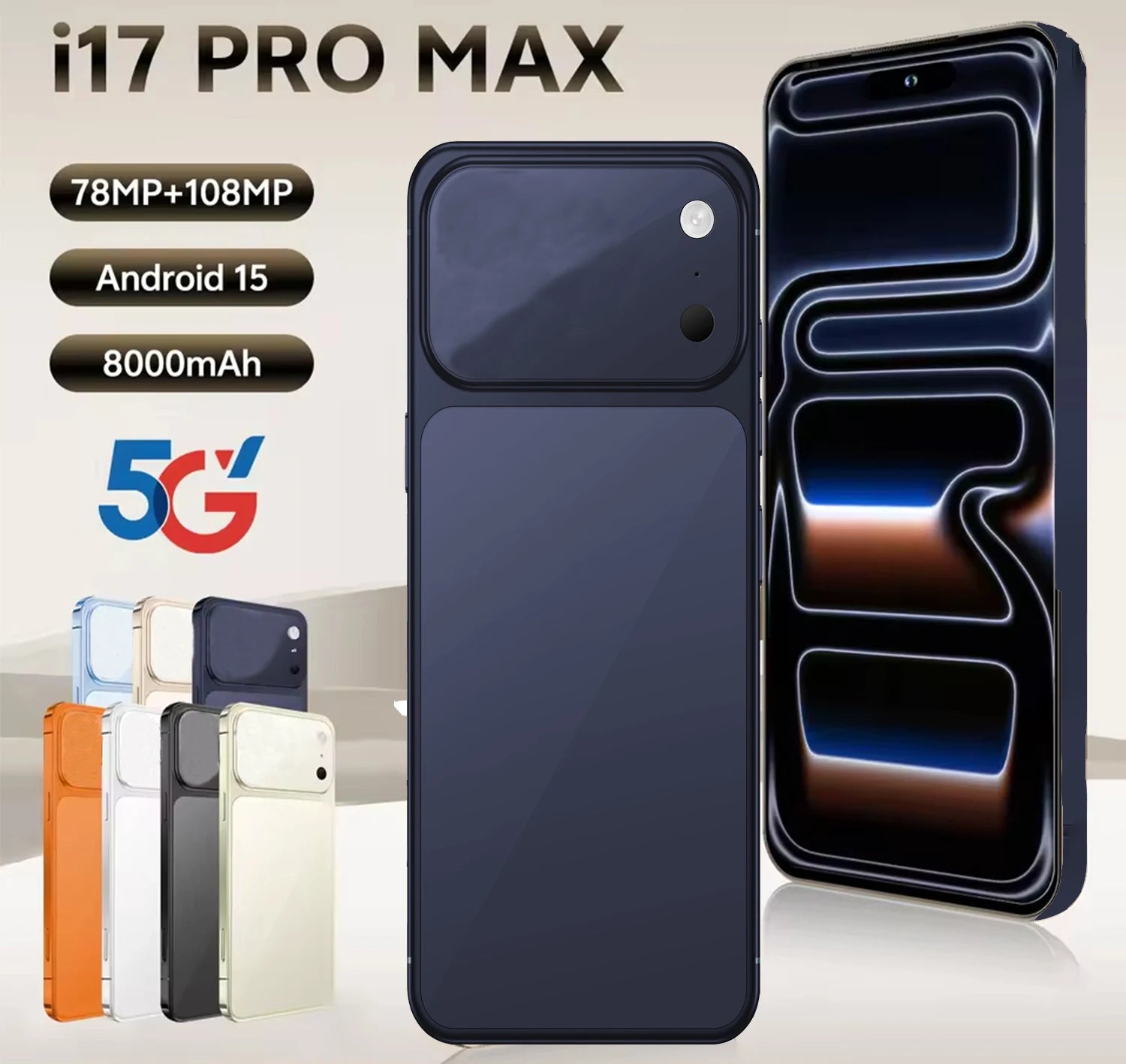 High Quality Original I17 17 Pro Max 5G Smartphone 7.3 Inch Display 16G+1TB Storage Mobile Phones 5g Smartphone