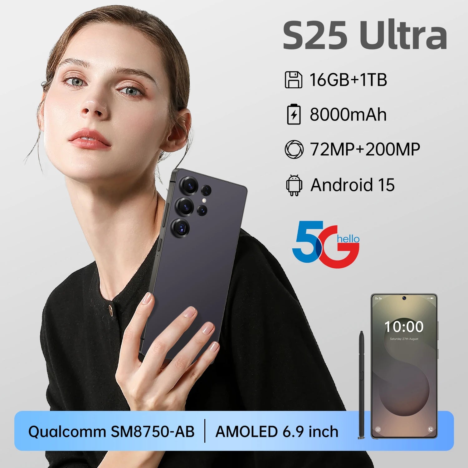 Original S25 Ultra 5G Android 15.0 Smartphone 6.9 Inch 16GB RAM 48+108MP HD Dual Card 8000mAh LTE 108MP 1TB Storage Unlocked