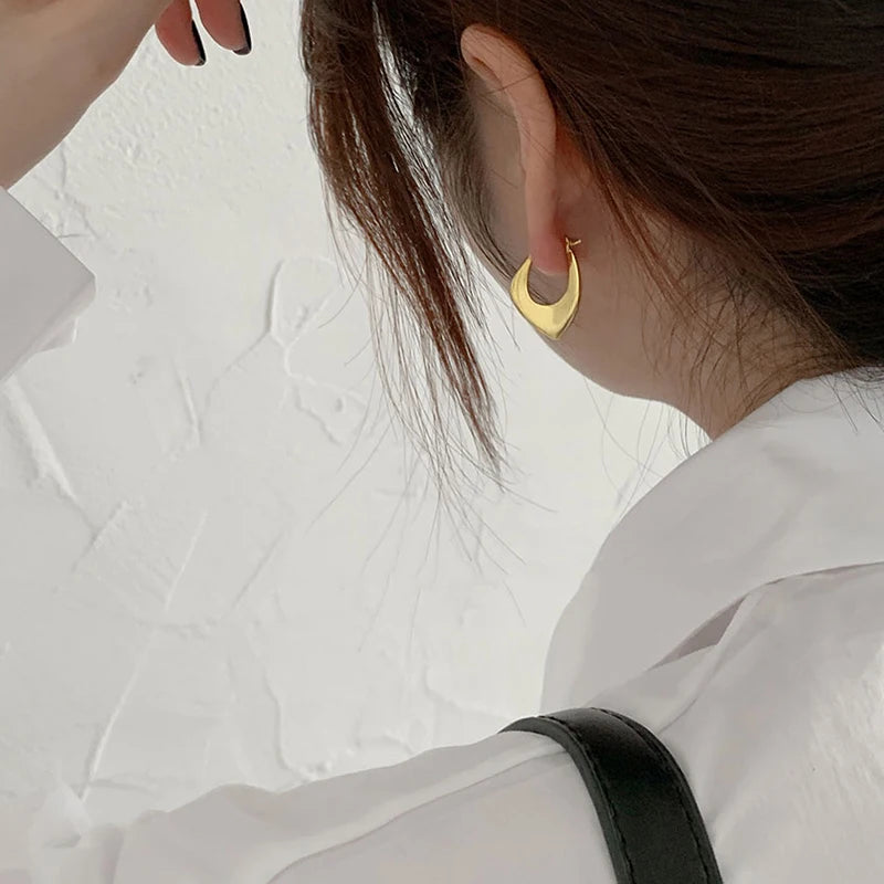 ANENJERY Silver Color Geometric Hoop Earrings for Women Men Irregular Earrings Daily Jewelry 2022 New