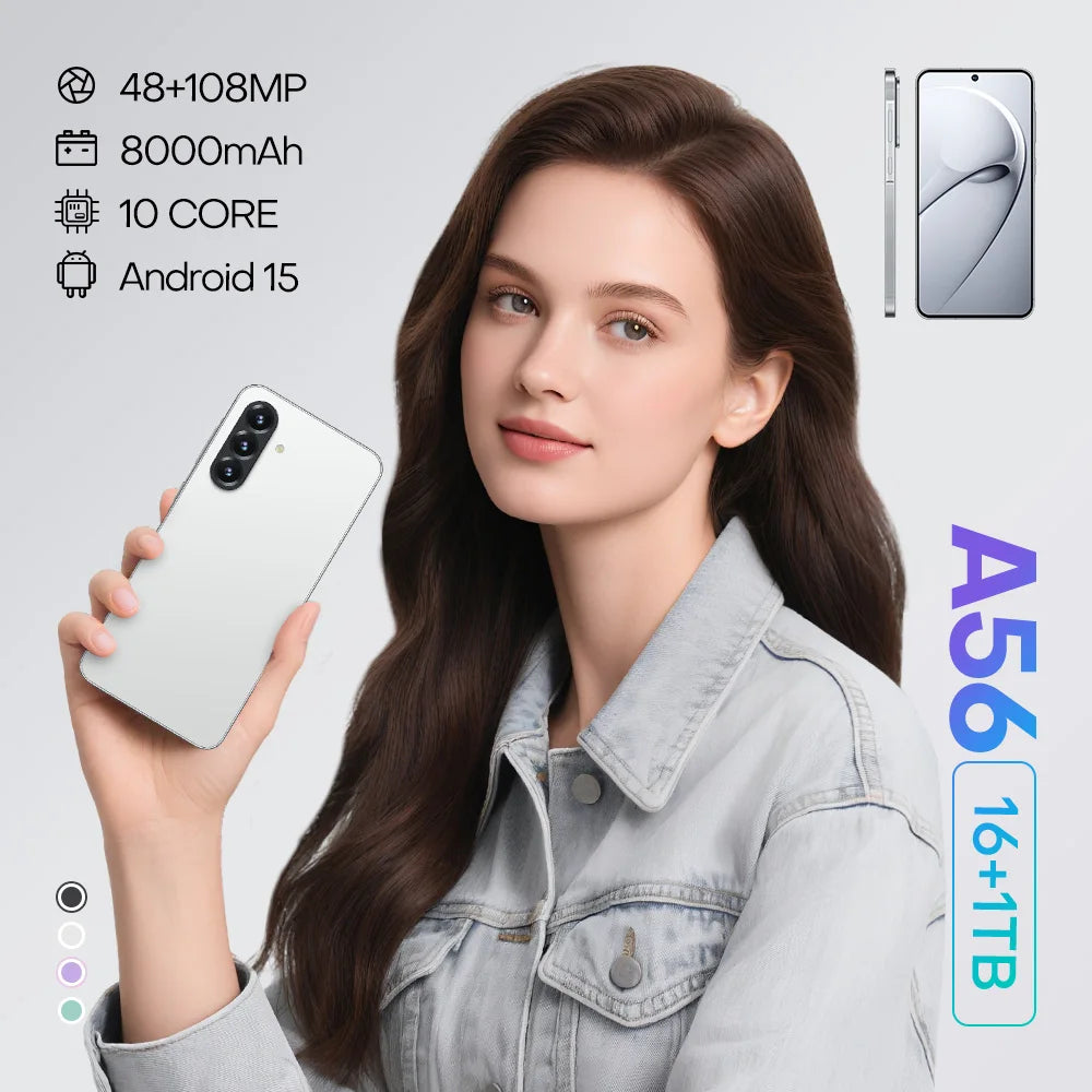 Global Version Unlock A56  5G Smartphone 7.3-inch Deca Core 1TB Storage 16G RAM CDMA LTE Cellular Dual SIM Card Mobile Phone