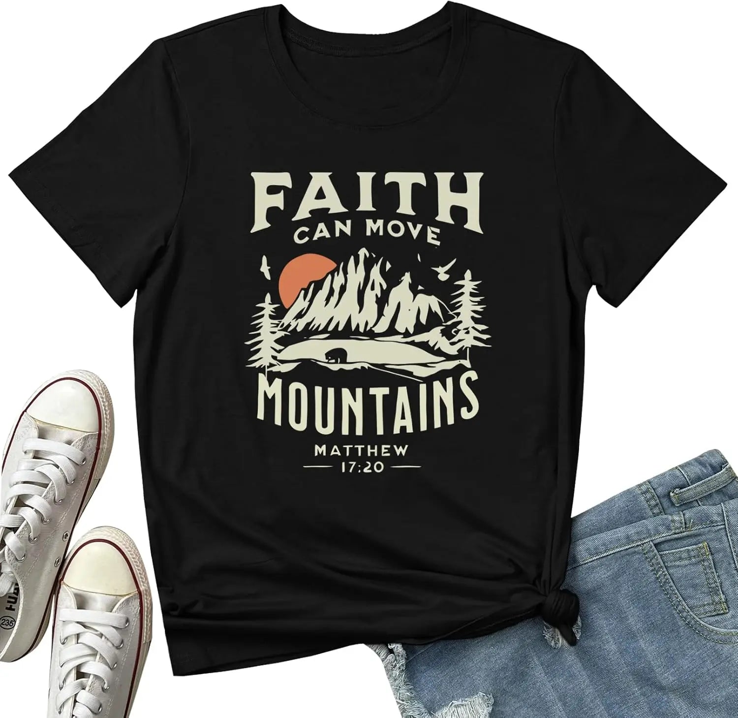 Cute Graphic T-Shirts for Women with Faith Design Crew Neck Short Sleeve