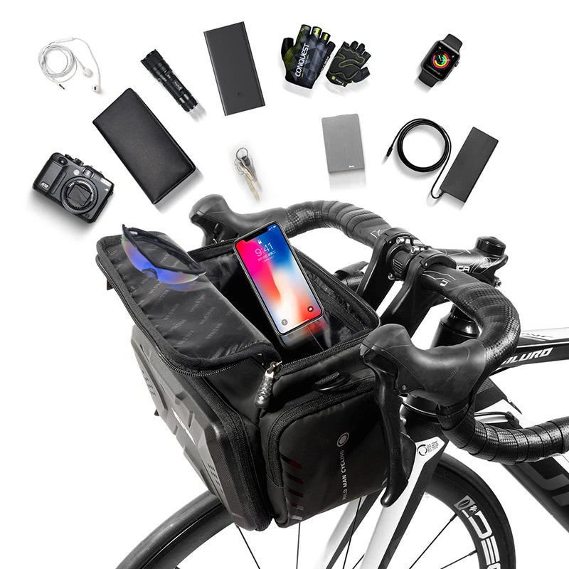 WILD MAN EVA Hard Shell Bicycle Handlebar Bag Touch Screen Phone Holder Electric Scooter Front Bag Crossbody Camera Pouch