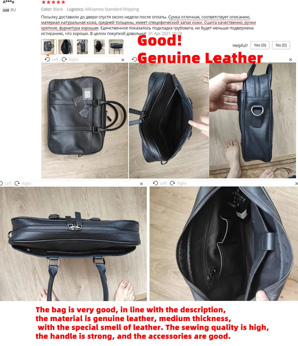 Genuine Leather Casual Men Handbag Man Briefcase Business Shoulder Large Capacity Crossbody 15.6 Inch Laptop Office Bags NUPUGOO