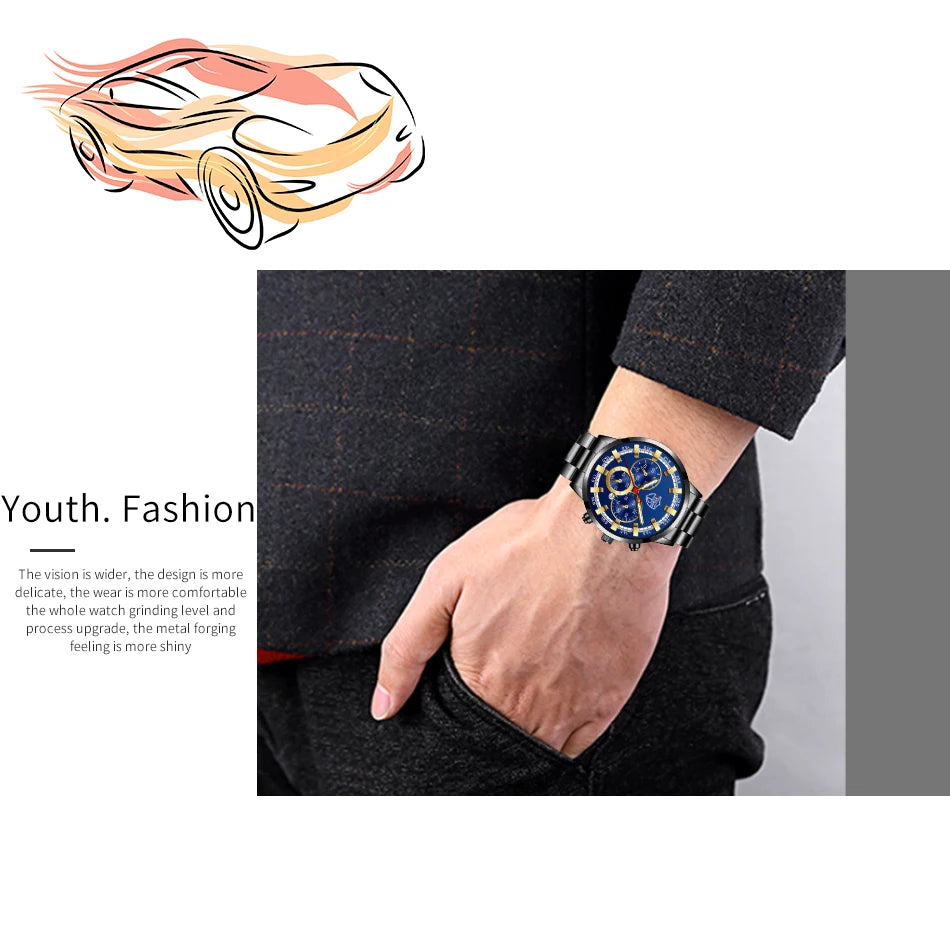 Fashion Mens Watches Luxury Men Sports Gold Stainless Steel Quartz Wrist Watch Man Business Casual Leather Watch часы мужские