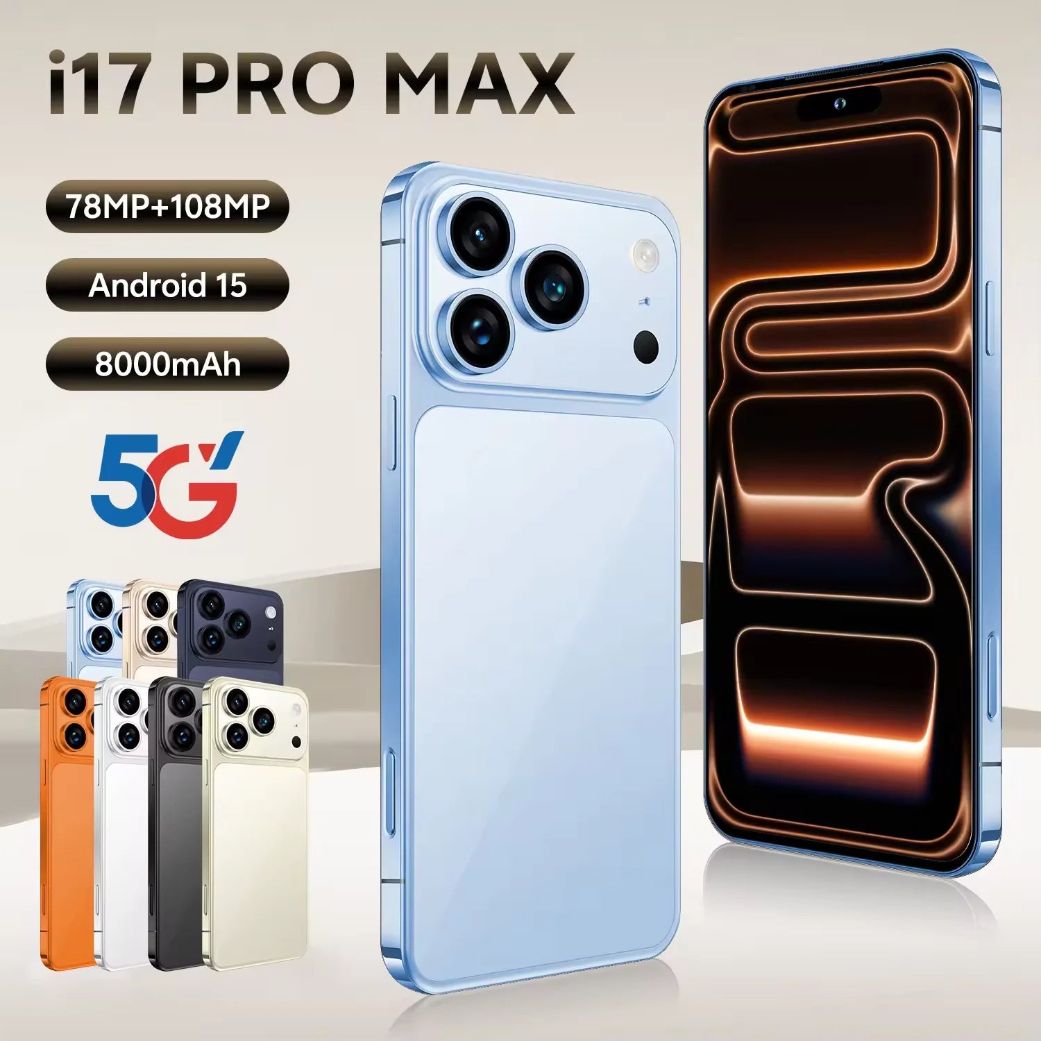 I 17 Pro Max 5G Smartphone 108MP Triple Camera 12GB+512GB 6000mAh Fast Charge Global Version Cross-Border Hot Selle