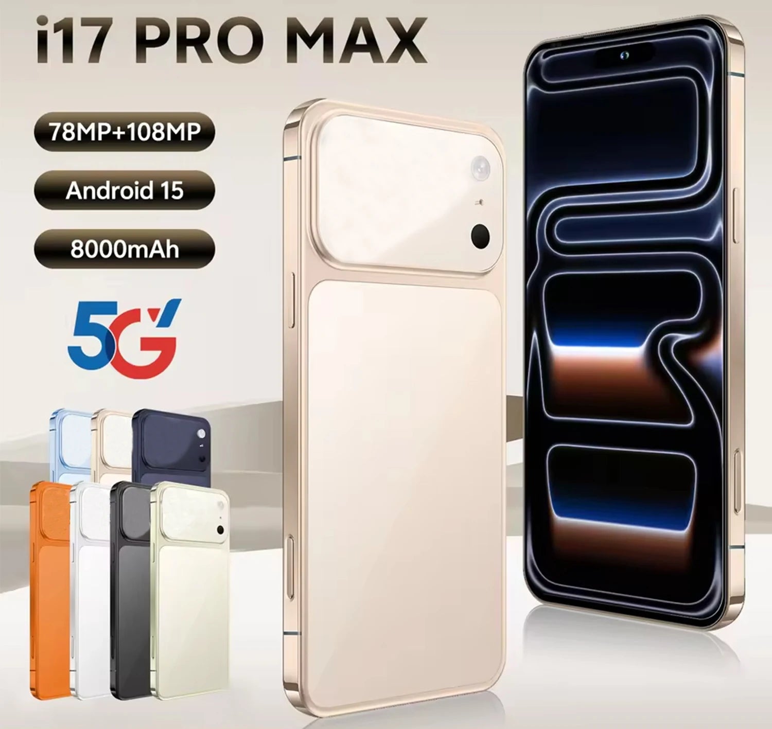 High Quality Original I17 17 Pro Max 5G Smartphone 7.3 Inch Display 16G+1TB Storage Mobile Phones 5g Smartphone