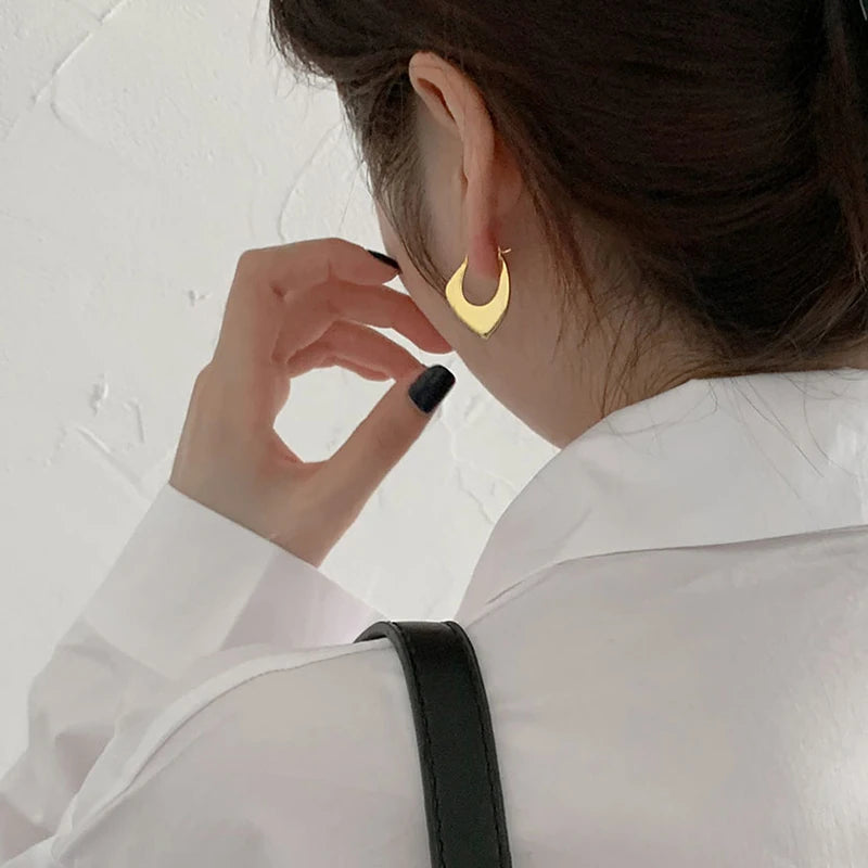 ANENJERY Silver Color Geometric Hoop Earrings for Women Men Irregular Earrings Daily Jewelry 2022 New