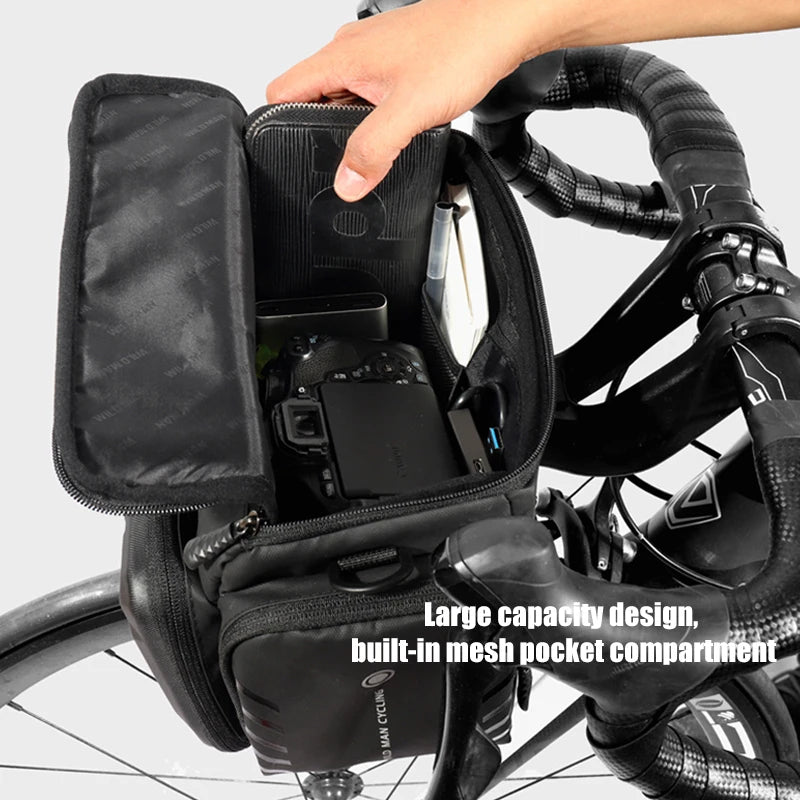WILD MAN EVA Hard Shell Bicycle Handlebar Bag Touch Screen Phone Holder Electric Scooter Front Bag Crossbody Camera Pouch