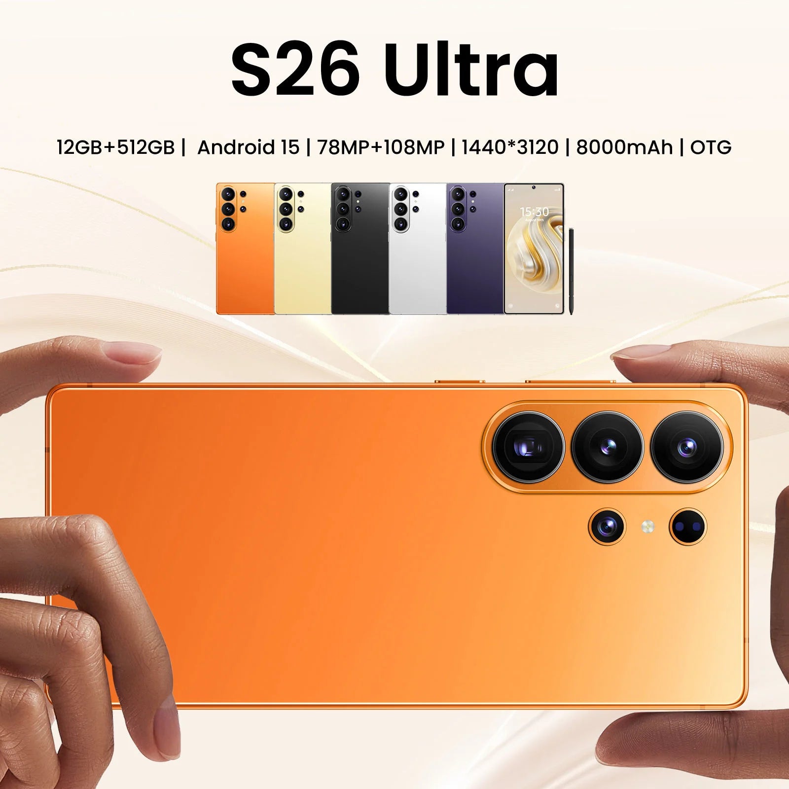 Original Unlocked S26 Ultra Smartphone 6.9 Inch Full HD Screen 8GB+256GB Android 14 108MP Rear Camera Face ID LTE Spanish
