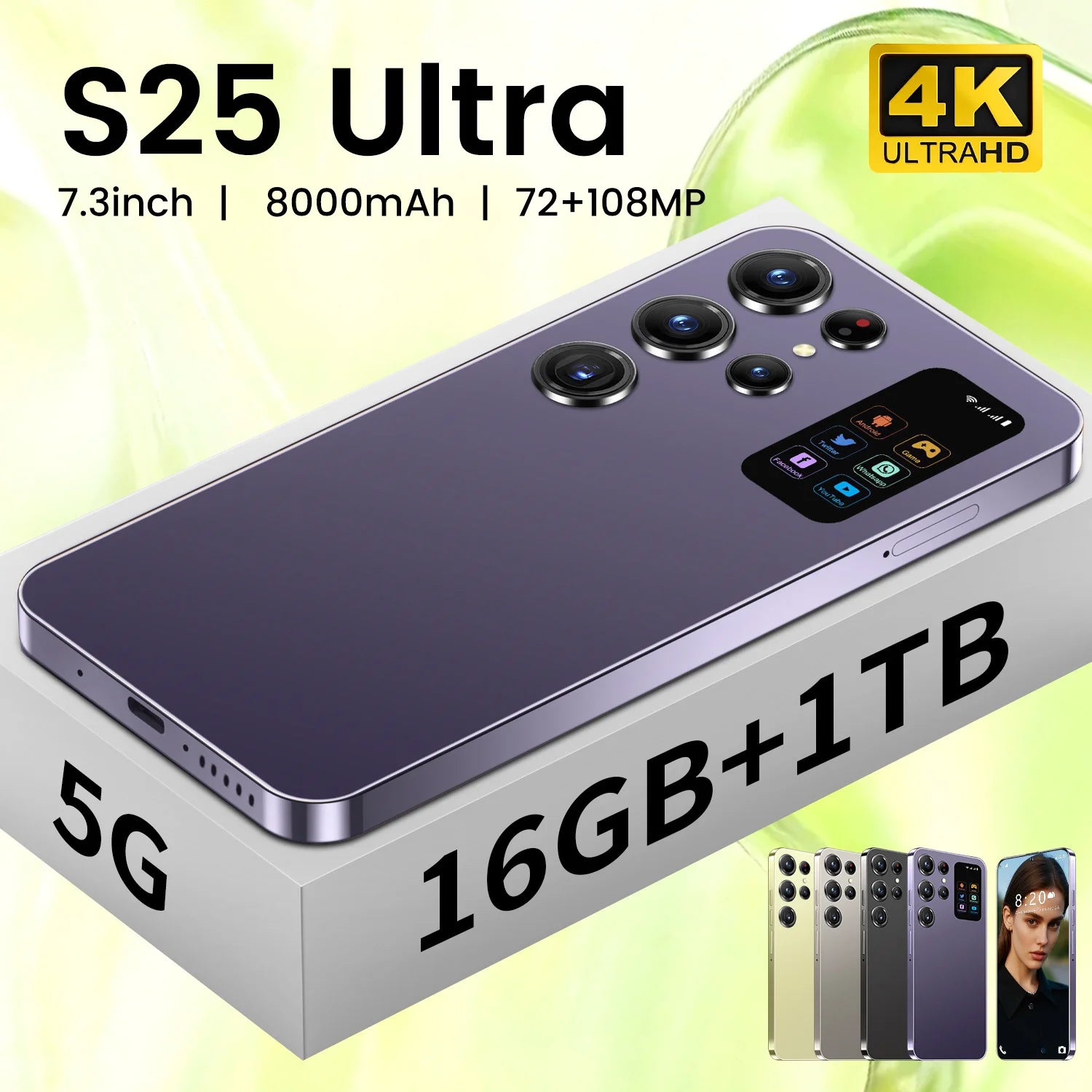 S25 Ultra 5G Smartphone 7.3" OLED HD Display 90Hz Deca Core CPU 108MP Rear Camera LTE CDMA 8000mAh