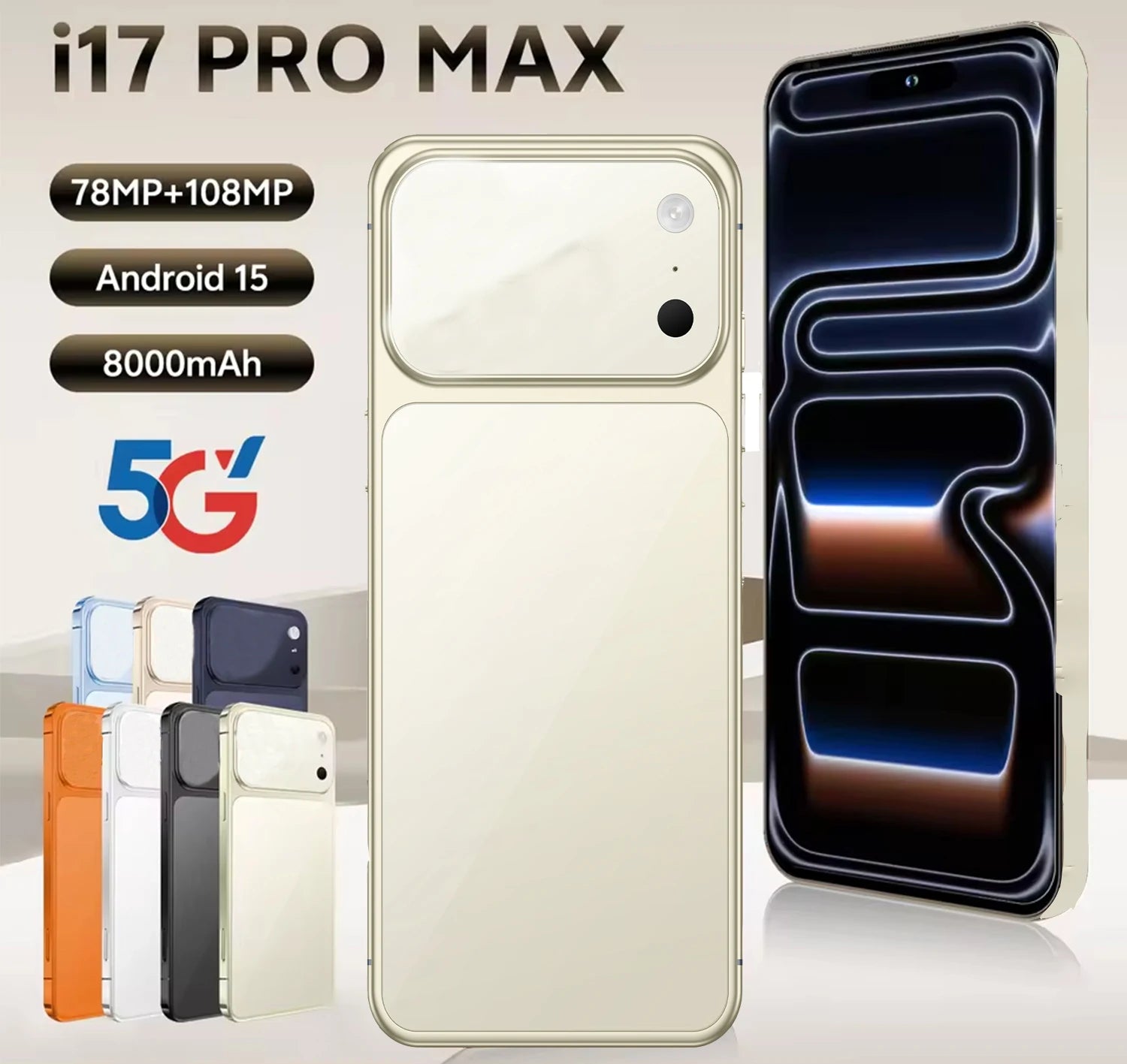 High Quality Original I17 17 Pro Max 5G Smartphone 7.3 Inch Display 16G+1TB Storage Mobile Phones 5g Smartphone
