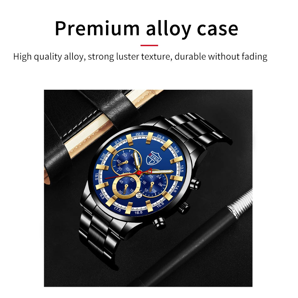 Fashion Mens Watches Luxury Men Sports Gold Stainless Steel Quartz Wrist Watch Man Business Casual Leather Watch часы мужские