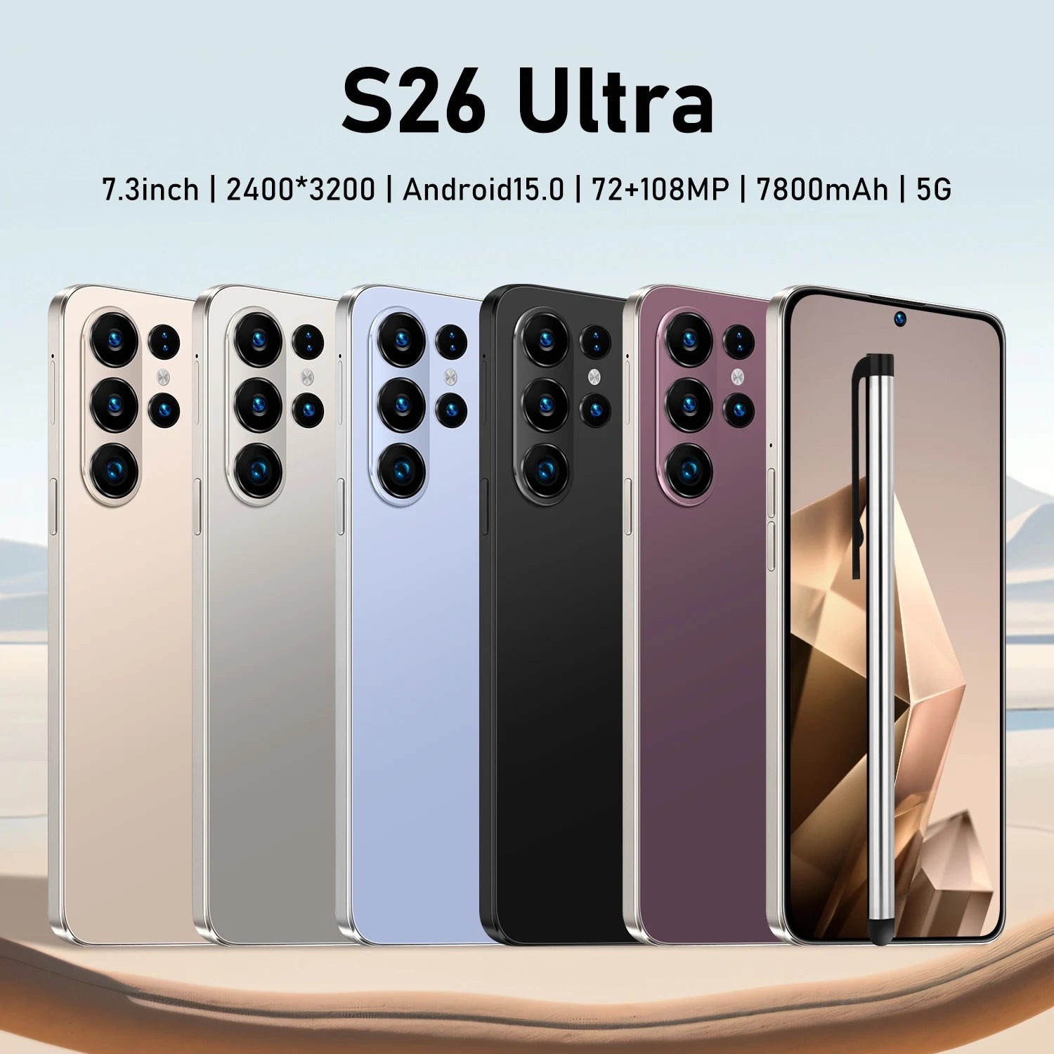 S26 Ultra 5G Smartphone 7.3-Inch Dual SIM 16GB+1TB 48MP+108MP Camera 7800mah Battery Global Version