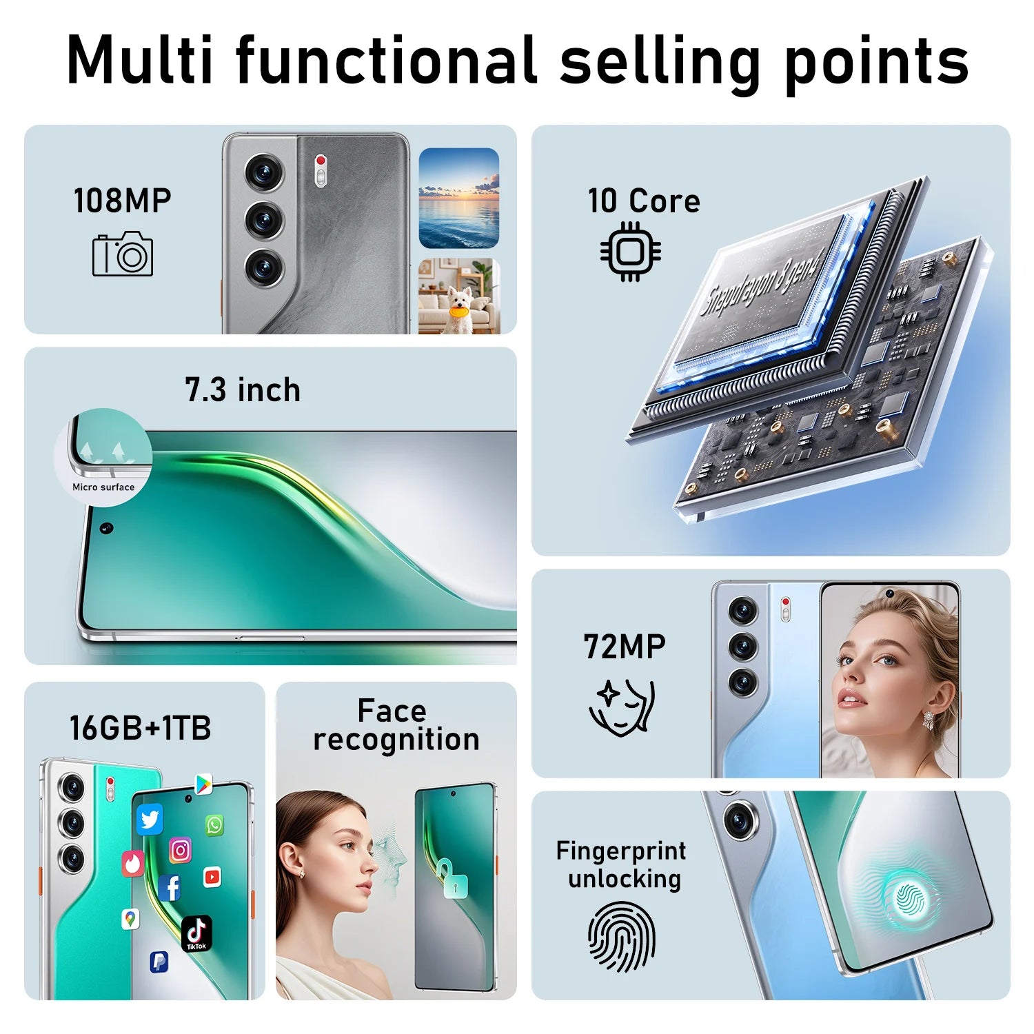 Hot Sale New Camon 40 Pro 16GB+1TB 7.3 Inch 5G SmartPhone HD Original Unlocked Dual Card 16GB+1TB Android 15 Mobilephone