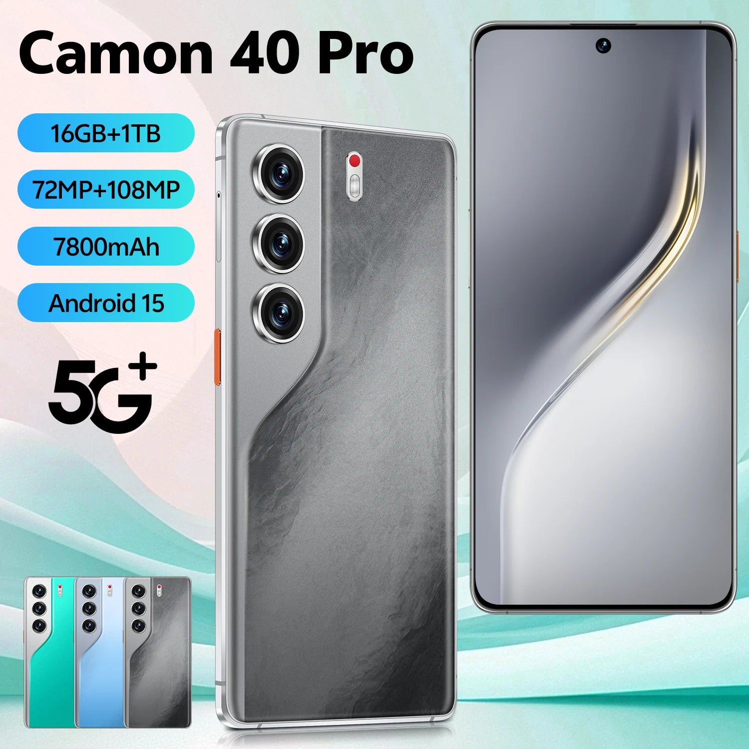 Camon 40 Pro 5G Smartphone 7800mAh Battery Android 15 Deca Core 108MP Camera 16GB+1TB Storage HD Display Dual SIM