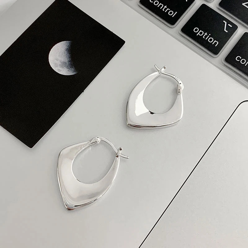 ANENJERY Silver Color Geometric Hoop Earrings for Women Men Irregular Earrings Daily Jewelry 2022 New