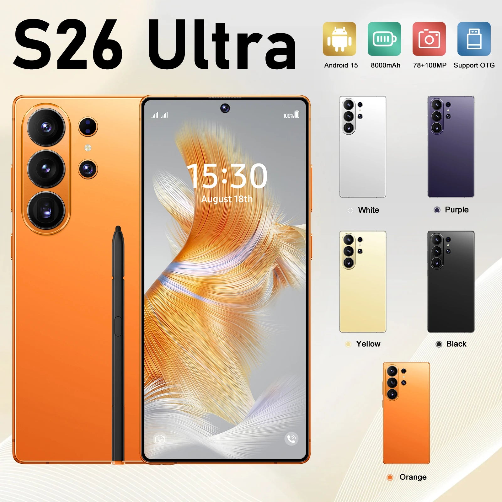 2026 New Global Version 5g Smartphone S26 Ultra 22G+2TB Android15 Gaming Phone HD Screen LTE Dual-SIM Built-in Pen Mobile Phones