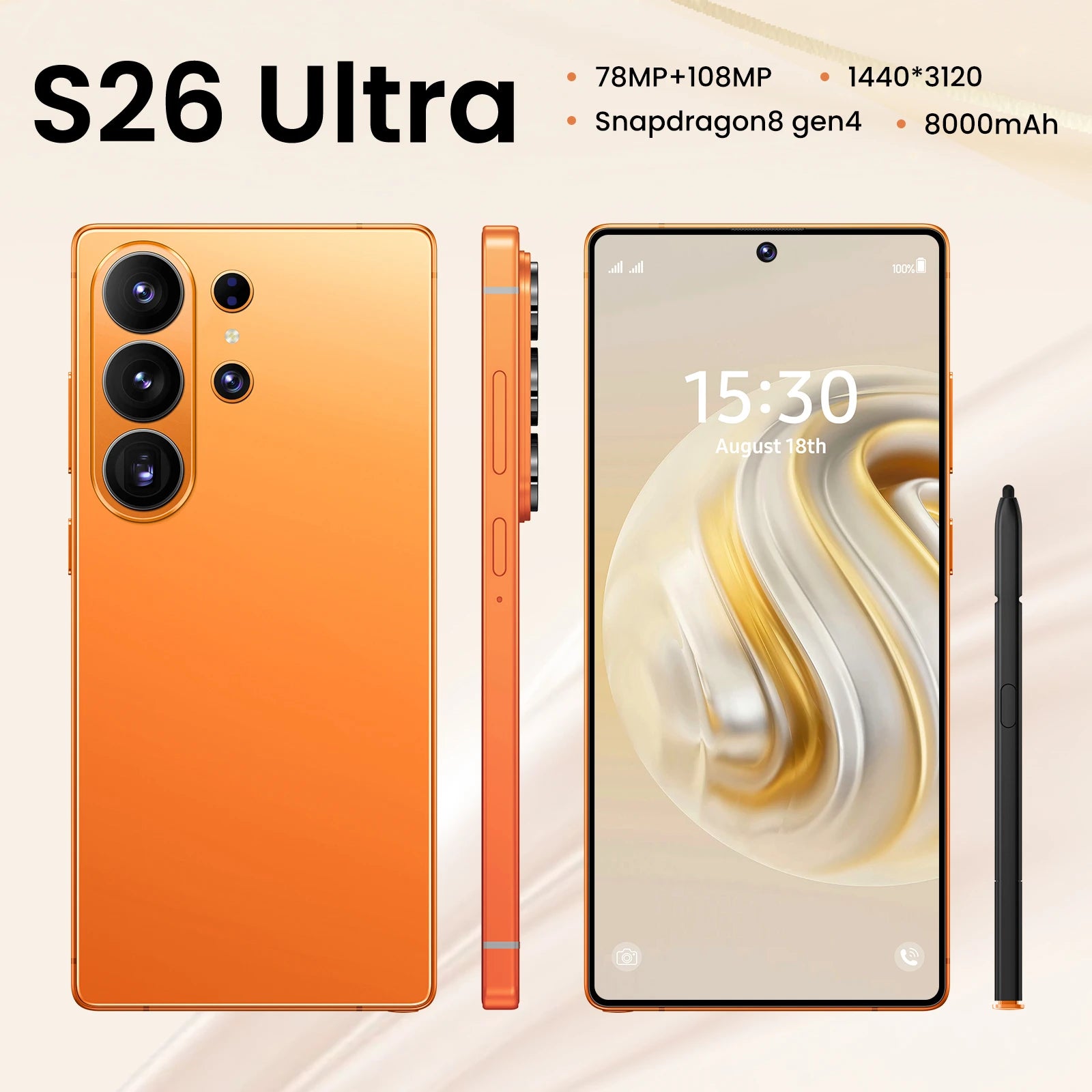 2026 New Global Version 5g Smartphone S26 Ultra 22G+2TB Android15 Gaming Phone HD Screen LTE Dual-SIM Built-in Pen Mobile Phones