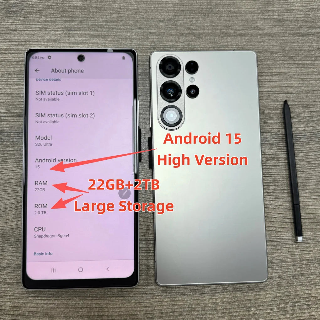7.7 Inch S26 Ultra 22GB+2TB Smartphone 5g High Quality Unlocked Android 15 Smart Cell Phone 108MP Camera S26 ULTRA Mobile Phone