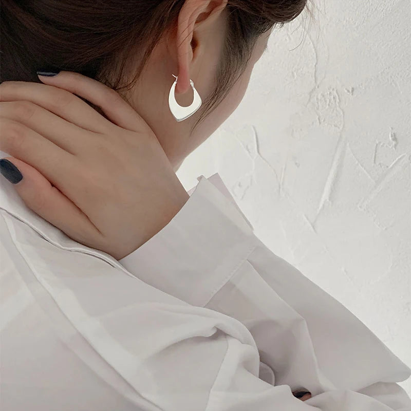 ANENJERY Silver Color Geometric Hoop Earrings for Women Men Irregular Earrings Daily Jewelry 2022 New