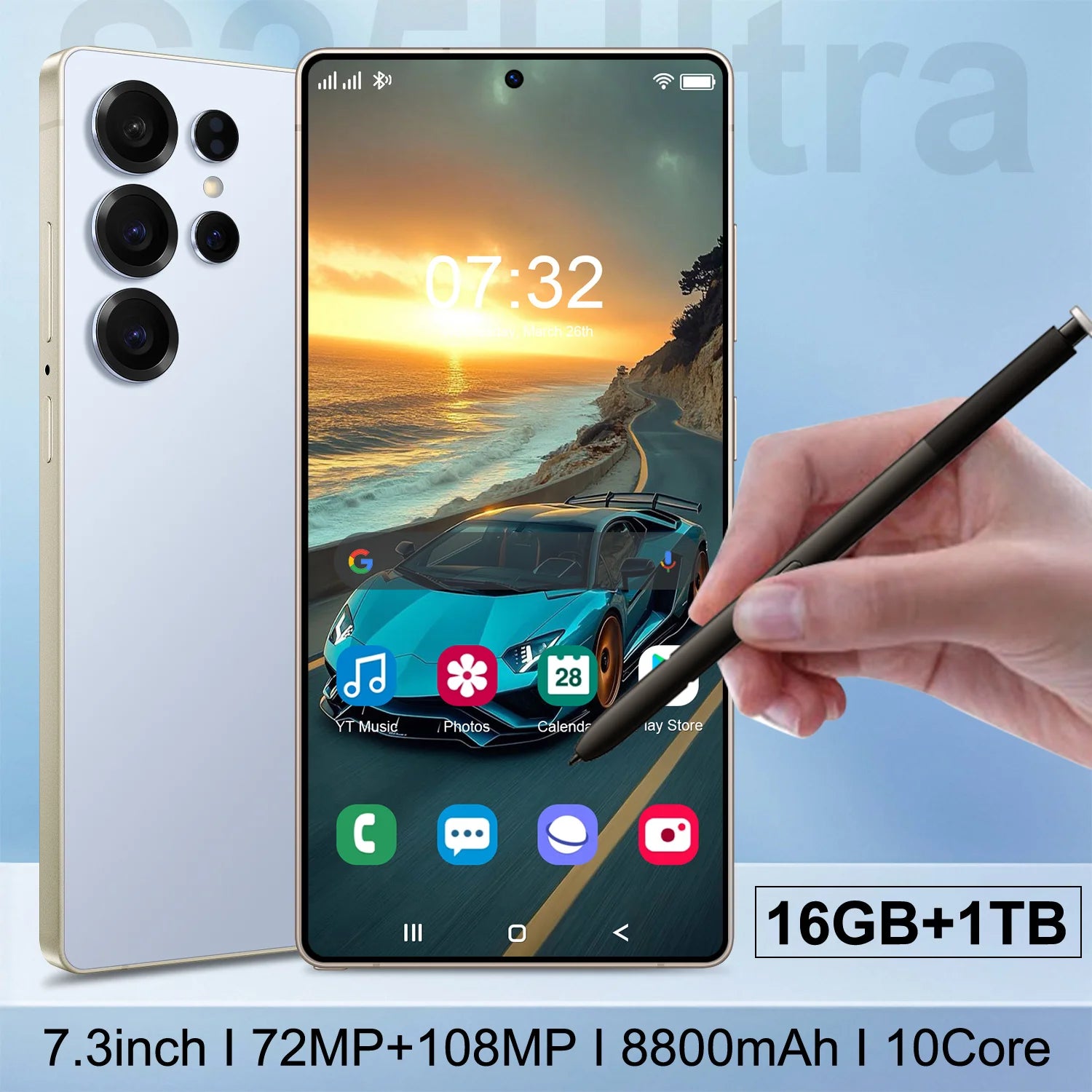 5G Ultra Portable 16GB+1TB 5G Smartphone Unlocked HD Gaming Dual SIM 7Inch Screen Global Android Smartphone Mobile Phone