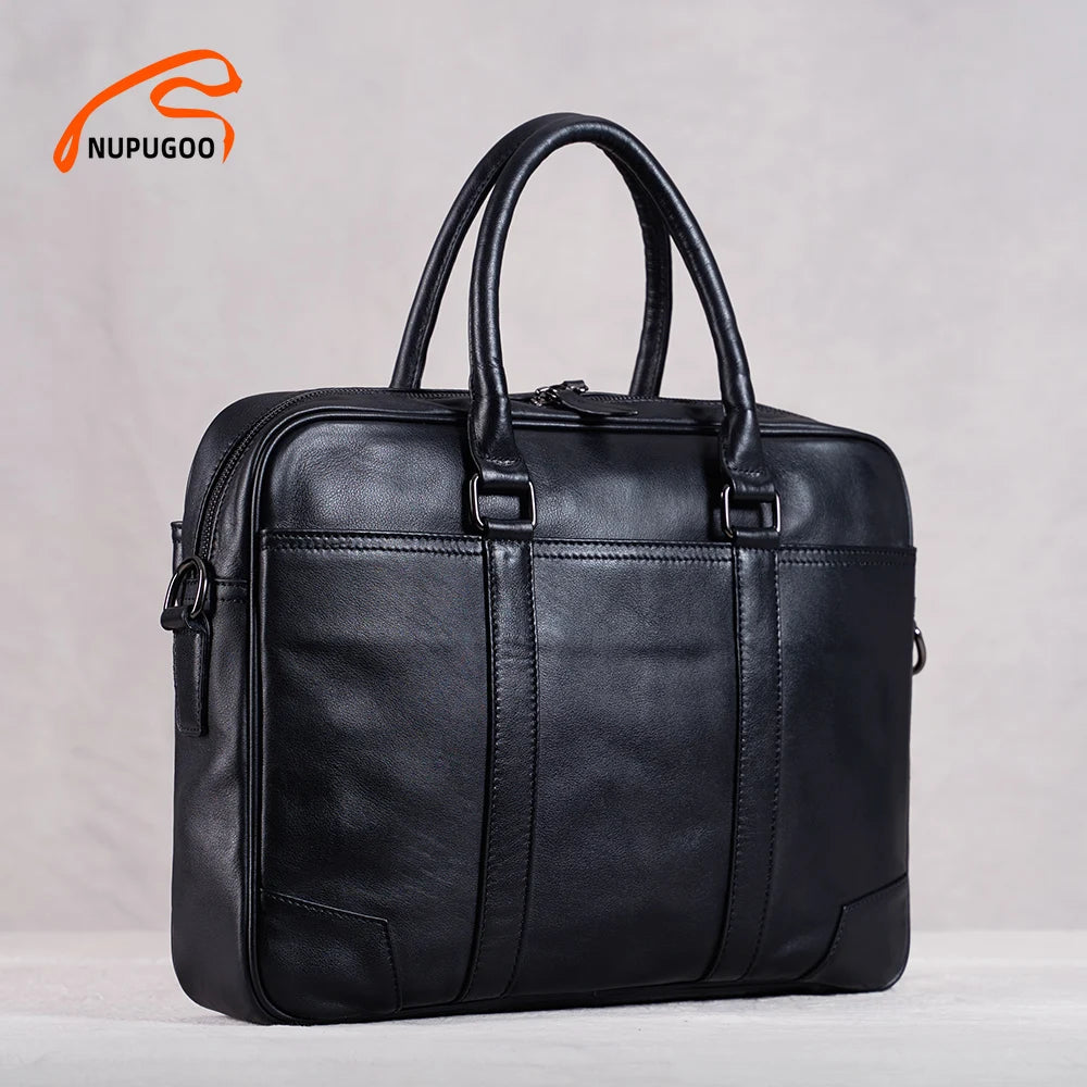 Genuine Leather Casual Men Handbag Man Briefcase Business Shoulder Large Capacity Crossbody 15.6 Inch Laptop Office Bags NUPUGOO