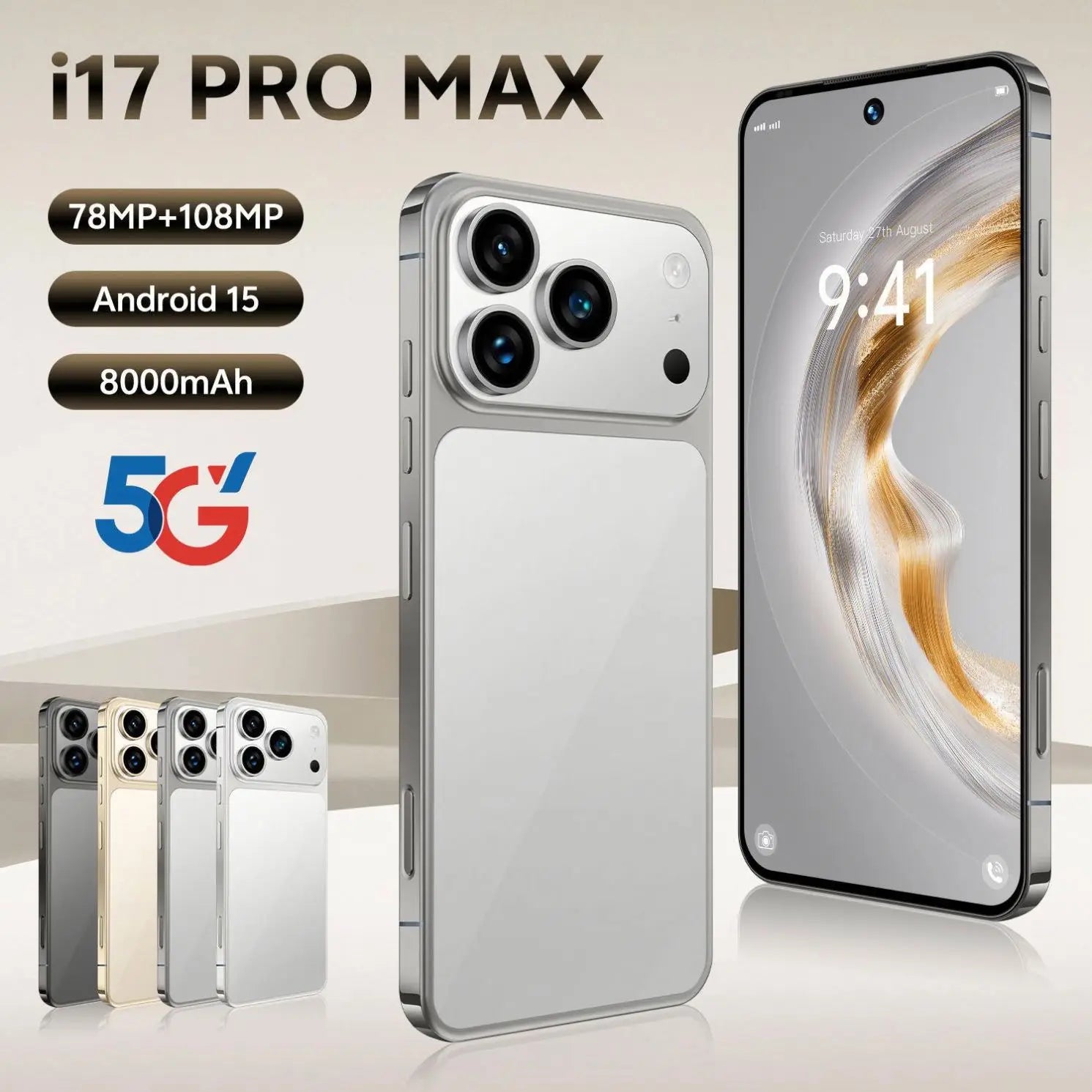 Gray I17 Pro Max Smartphone 16GB+1TB 8000mAh Large Battery 120Hz Refresh Rate 7.3inch Display Best Camera Phone 5g