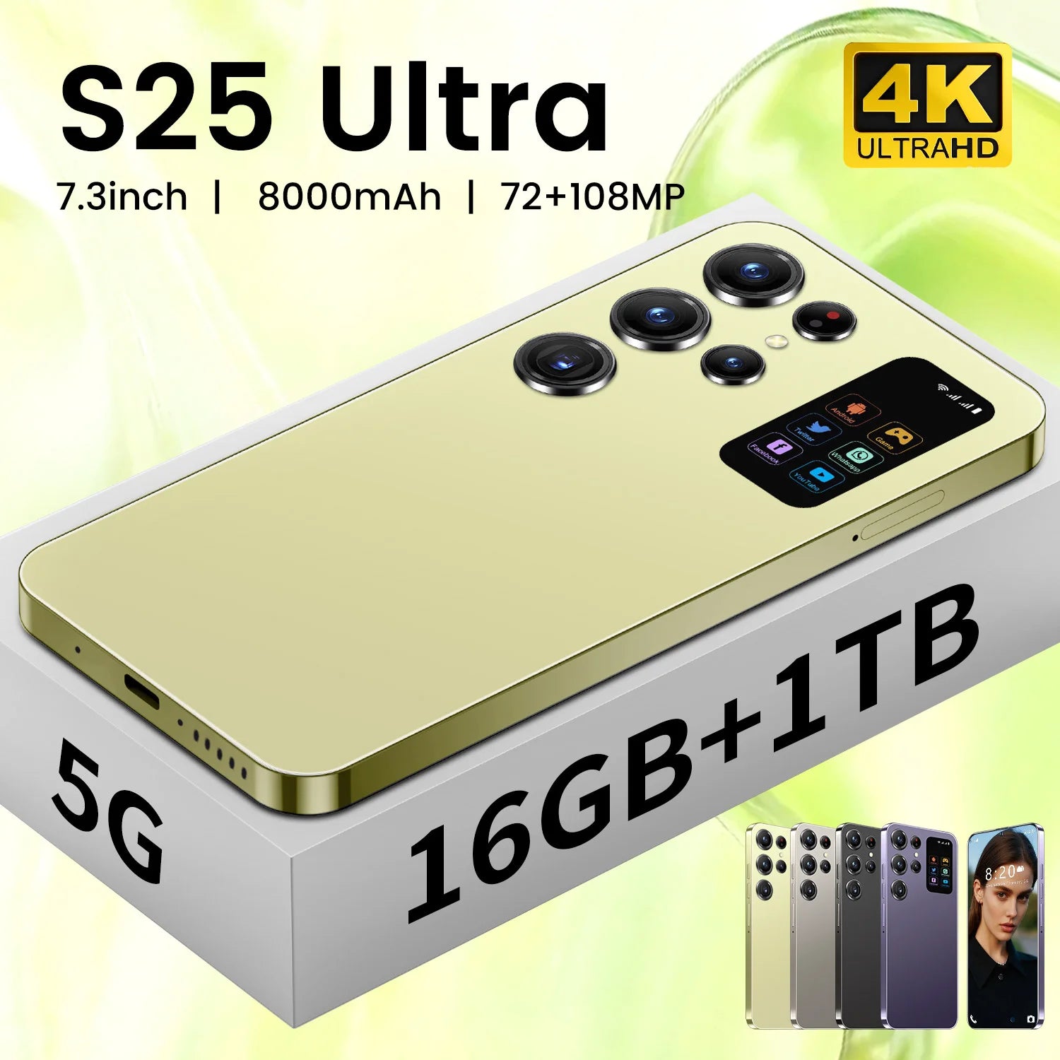 S25 Ultra 5G Smartphone 7.3" OLED HD Display 90Hz Deca Core CPU 108MP Rear Camera LTE CDMA 8000mAh