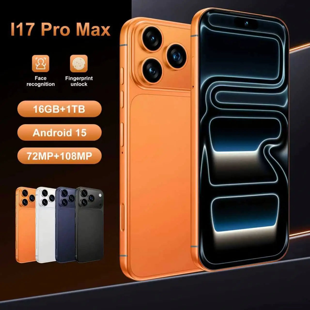I 17 Pro Max 5G Smartphone 108MP Triple Camera 12GB+512GB 6000mAh Fast Charge Global Version Cross-Border Hot Selle