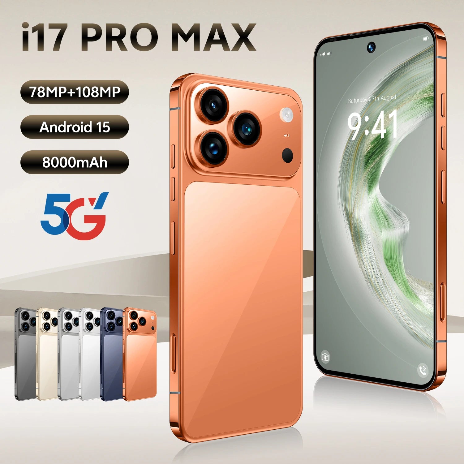 Gray I17 Pro Max Smartphone 16GB+1TB 8000mAh Large Battery 120Hz Refresh Rate 7.3inch Display Best Camera Phone 5g