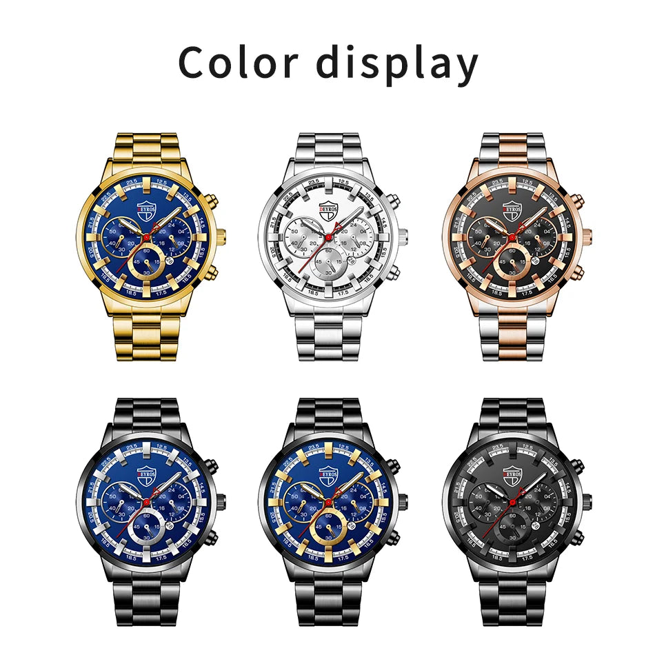 Fashion Mens Watches Luxury Men Sports Gold Stainless Steel Quartz Wrist Watch Man Business Casual Leather Watch часы мужские