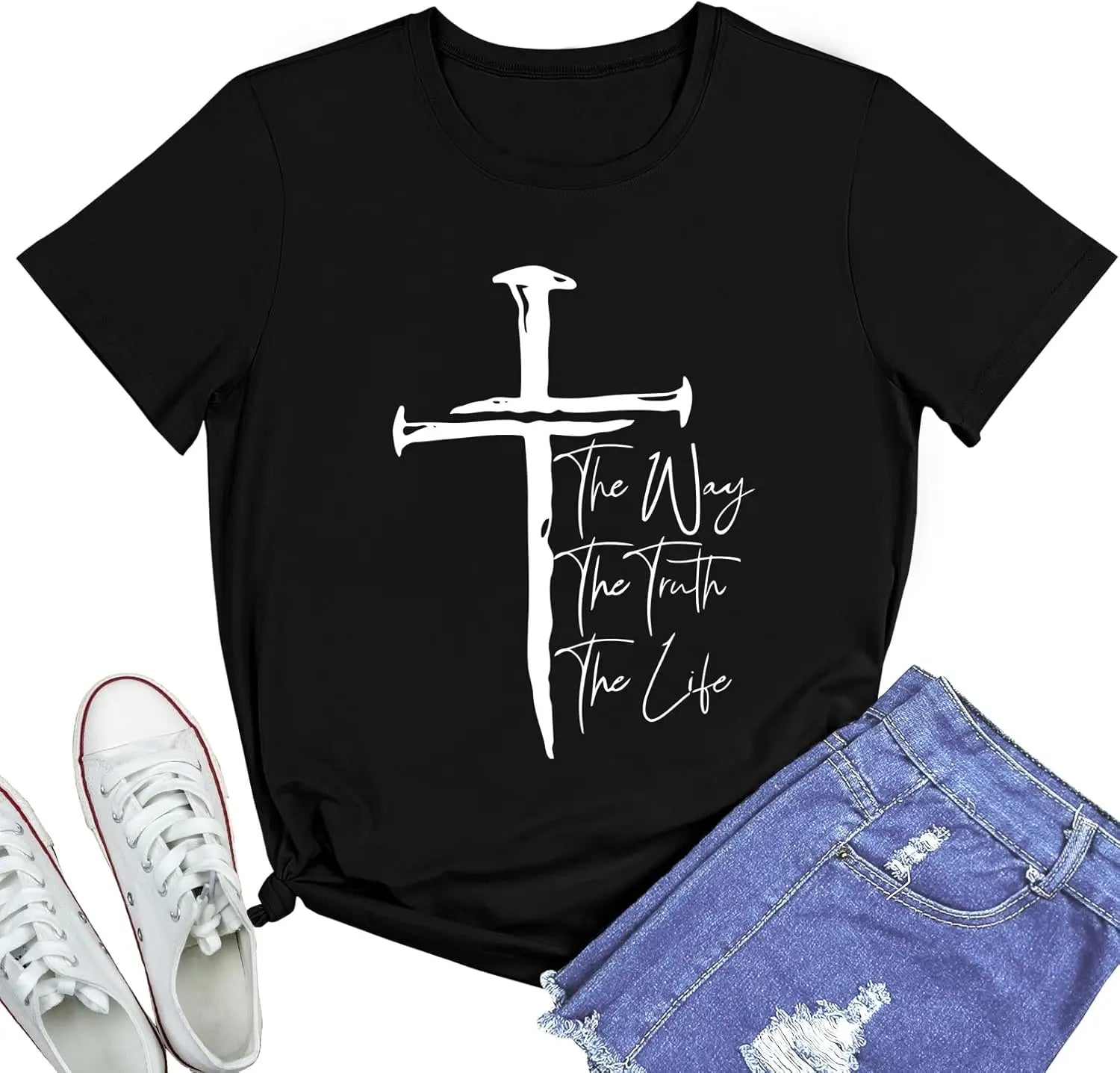 Cute Graphic T-Shirts for Women with Faith Design Crew Neck Short Sleeve