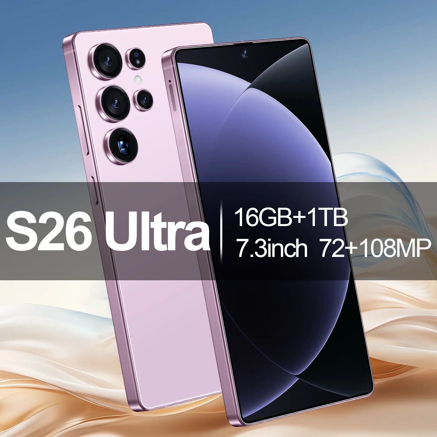 Hot Selling Android 14 S26 ultra Gaming Smartphone 16GB+1TB 7.3inch HD Screen 3G4G5G Compatible High Quality