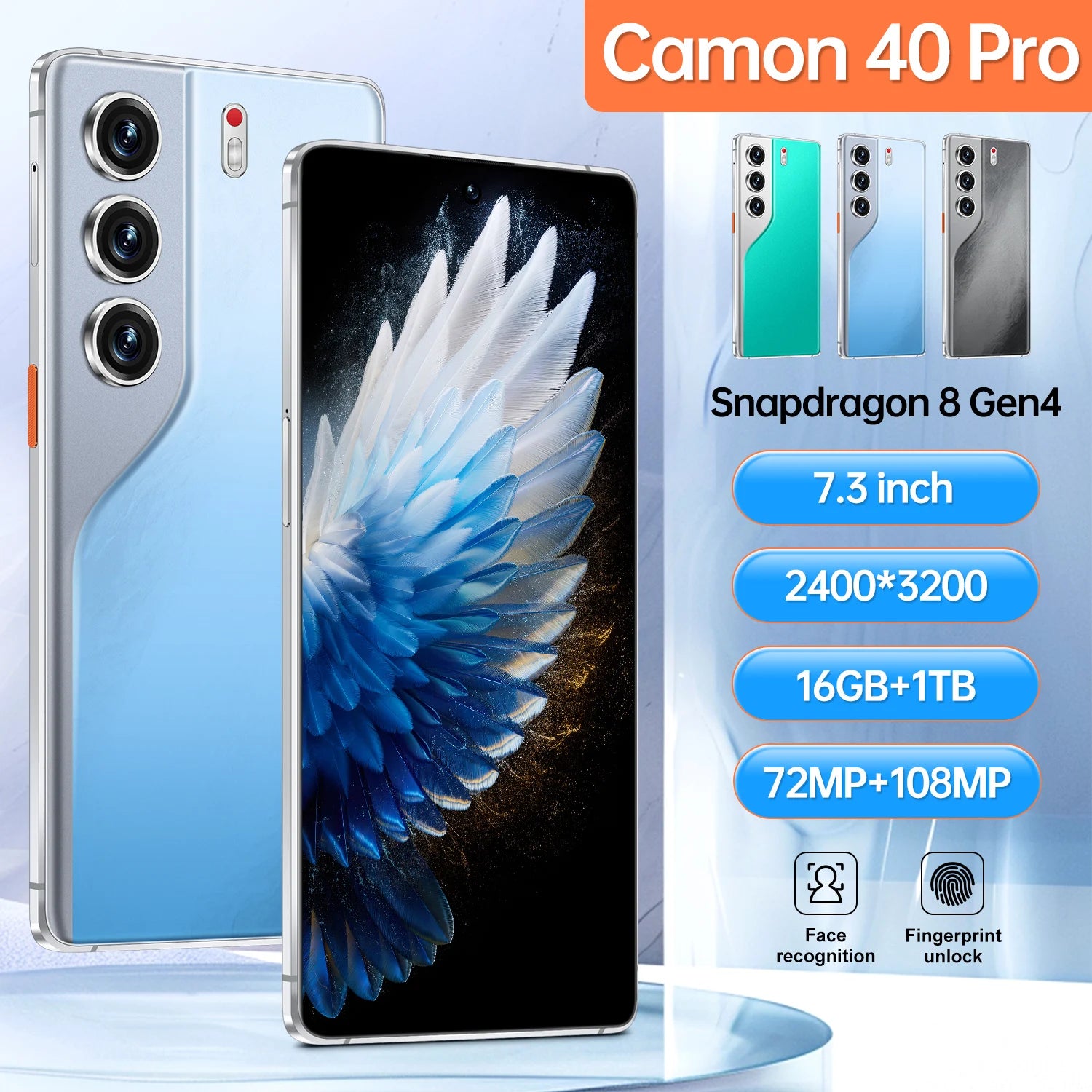 Camon 40 Pro 5G Smartphone 7800mAh Battery Android 15 Deca Core 108MP Camera 16GB+1TB Storage HD Display Dual SIM